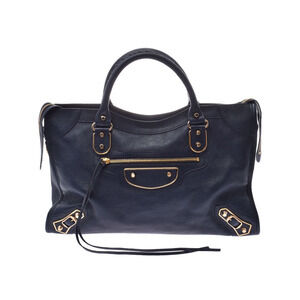 Balenciaga Metallic City Navy Blue Goatskin Handbag